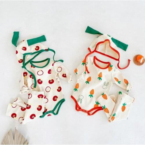 Newborn Baby Boys Girls Clothes Autumn Winter Cartoon Printed Christmas Rompers+Pants+Hat 3 PCS Sets Twins BABY Party Bodysuit