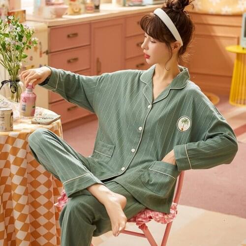 5XL Sleepwear Loose Cute Cartoon Cotton Pajamas for Women Long Pants Long Sleeved Autumn Spring Loungewear Home Clothing Homewea