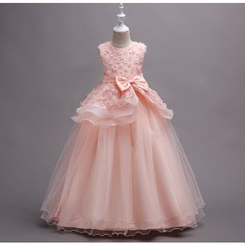 Flower Girl Princess Dress Skirt Childrens Wedding Tutu Embroidered Sleeveless Butterfly Knot Performance Dress For Wedding
