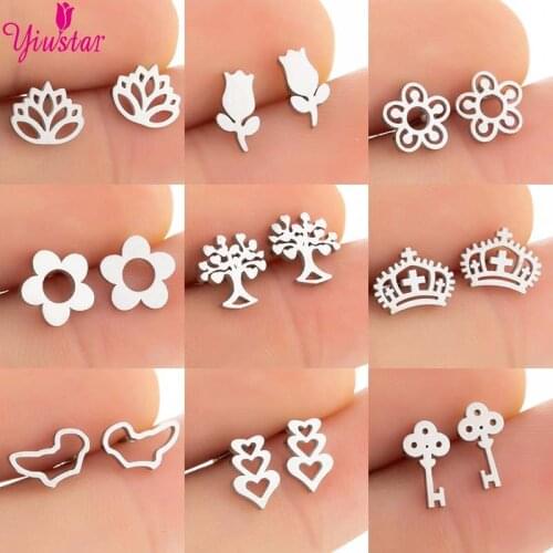 Silver-Plated Beautiful Flower Leaf Stainless Steel Earrings Womens Wedding Fashion Tree of Life Cross Earrings Jewelry Gift