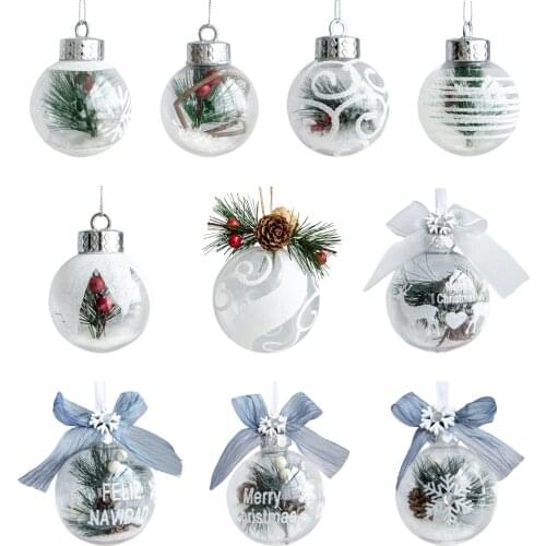 Carved Painting Christmas Balls Bulb Traslucent Case Filling Snowflakes Scenery Balls 2021 Xmas Decorations Hanging Tree Decor