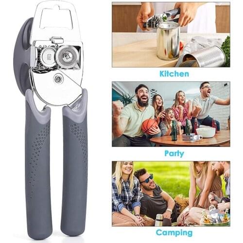 Manual Can Opener Multifunctional Heavy Duty Handheld Can Openers with Comfy Grip Gray Can Opener Handheld