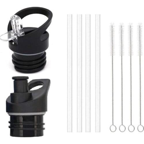 New Sports Water Bottle Straw Lid, 12 Oz, 18 Oz, 21 Oz, 24 Oz Leak Proof Straw Cap, Flip Cap, 4 Straw,4 Cleaning Brushes