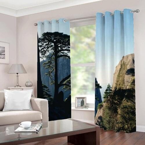 Modern Simple fashion Castle Peak White Clouds Green trees Curtains for living room bedroom blackout drapes Home Decor