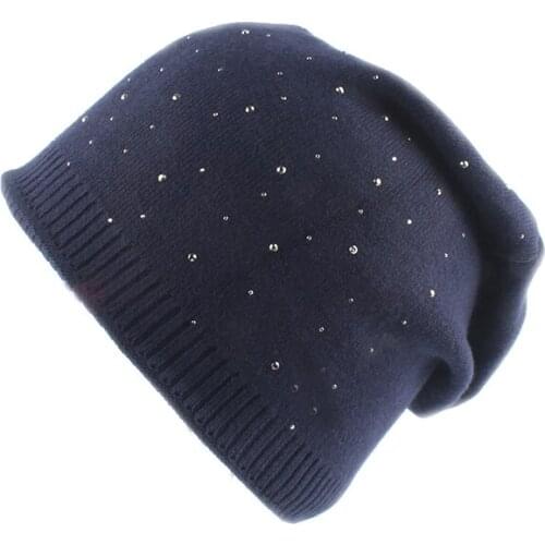 Rhinestone Winter Hat Women Skullies Beanies Cashmere Wool Knitted Caps Winter Slouchy Beanie Soft Warm Hats Ladies Bonnet
