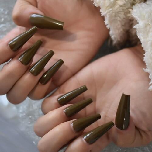 Extra Long Professional Nail Tips Fake nails Deep Green Beautiful Coffin Shape Nails Tips For Party