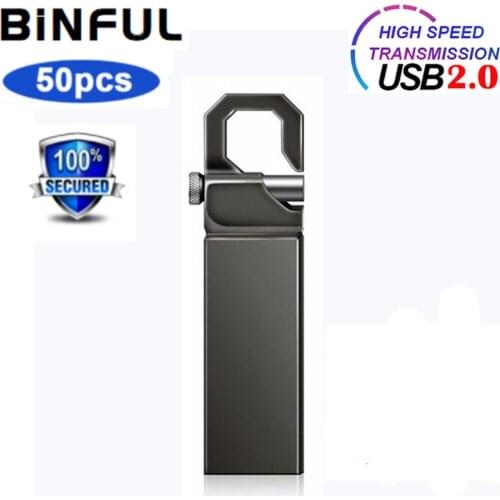 BiNFUL 50pcs Usb Flash Drive Usb 2.0 Metal Pen Drive waterproof Usb Flash 1GB 2GB 4G 8G 16G 32G Pendrive Memory Stick print LOGO