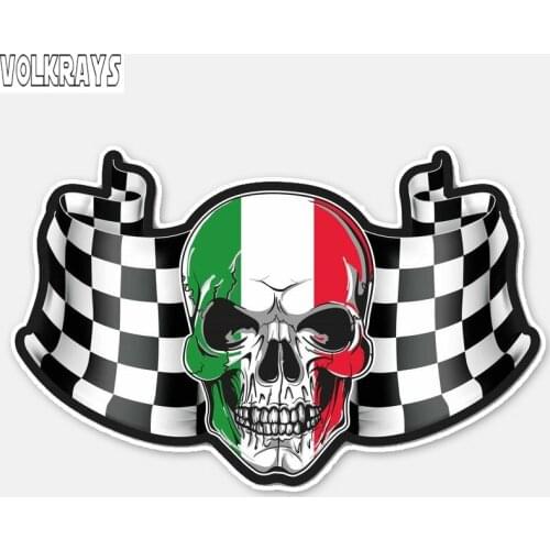 Volkrays Creative Car Sticker Flag Italy Skull Head Helmet Motorcycle Accessories Waterproof Cover Scratch Vinyl Decal,8cm*14cm