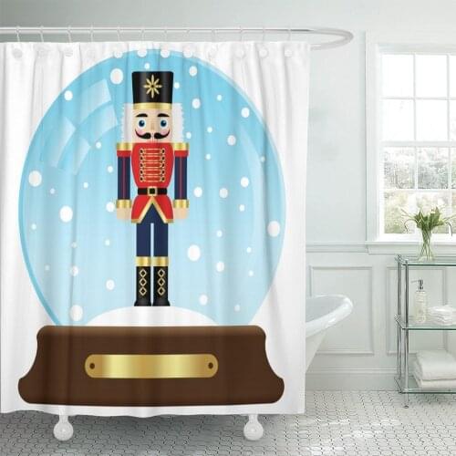 Christmas of Snow Globe Nutcracker Cold Happiness Merry Snowflakes Shower Curtain Waterproof Fabric 60 x 72 Inches Set with Hook