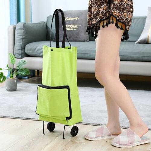 Green Waterproof Portable Organizer Storage Foldable Trolley Bag Portable Shopping Cart Folding Home Travel Luggage