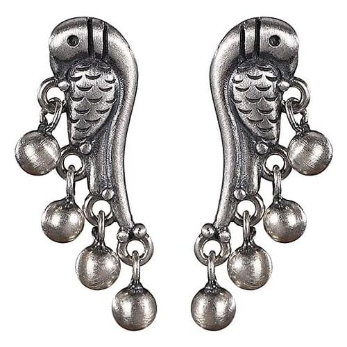 Baifuming s925 sterling silver retro artistic personality Magpie tassel womens silver stud eardrops earrings