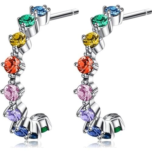 Soul Men For Women Rainbow Silver Stud Earrings 100% 925 Sterling Silver Colorful Zircon Earring Gift for Girl Fine Jewelry