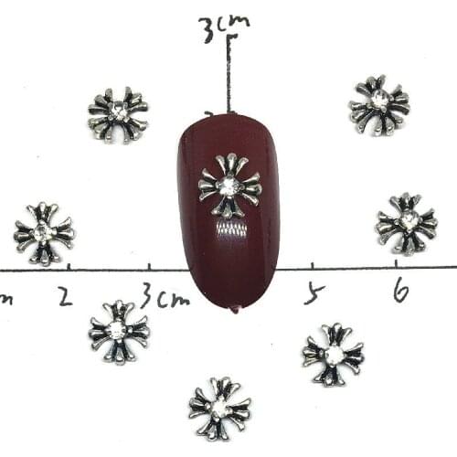 10Pcs Retro Cross Nail Art Decorations Metal Punk Nailart Supplies Japan Manicure Daimond Studs 3d Charms Flat Decors New