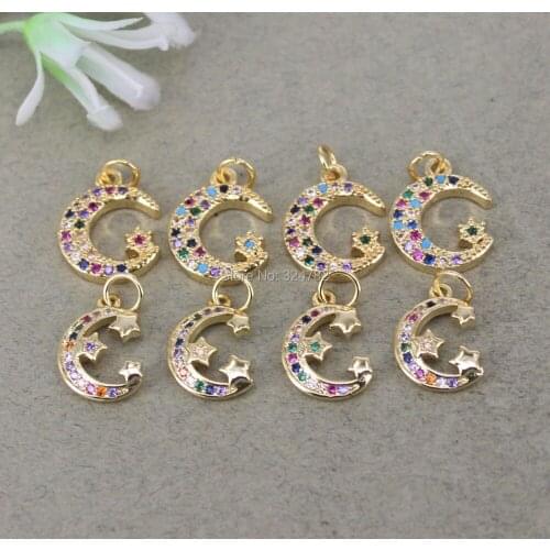 10pcs Small Size Micro Pave CZ Moon Stars Charms For Jewelry Making