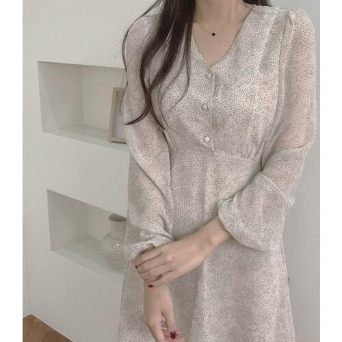 2021 Elegant Summer Dress Women Chiffon Floral V-neck Dress Women Vintage Office Lady Casual Loose Long Dresses Vestido 14154