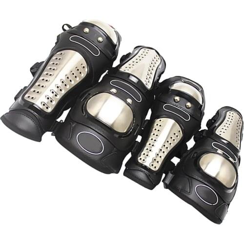 4Pieces Adult Motorcycle Motocross Steel Elbow Knee Shin Guard Pads Brace Protection