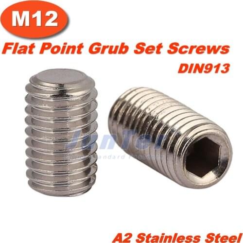 5pcs/lot M12(12mm) A2 Stainless Steel Flat Point Grub Hex Socket Set Screws DIN913
