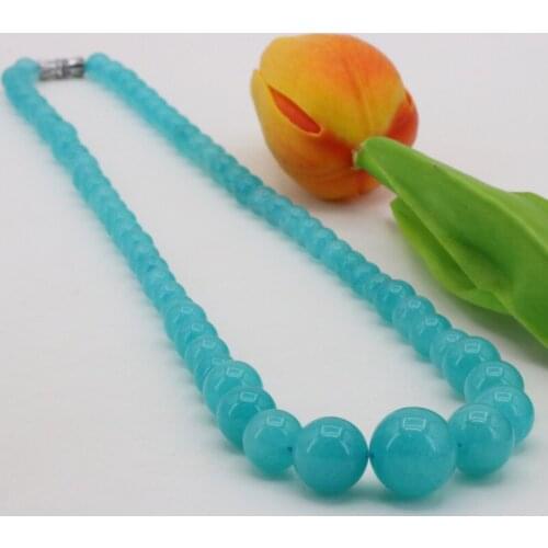 6-14mm Sea blue Chalcedony stone round bead necklace earrings sets 18 '' DIY stone best selling fashion jewelry