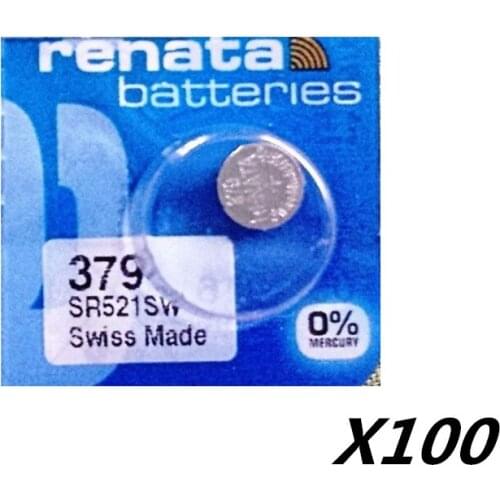 100 Xrenata Silver Oxide Watch Battery 379 SR521SW 521 1.55V 100% original brand renata 379 renata 521 battery