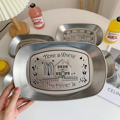 Household Metal Serving Plate Creative American Country Plate Snack Dish Fruit Dry Food Plate for Home Dinner Set Plates