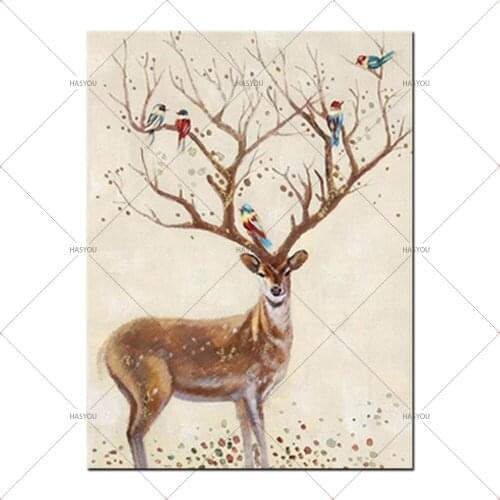Colorful deer pictures painting by hand painted canvas cartoon drawing oil painting Colorful deer for living room or bedroom