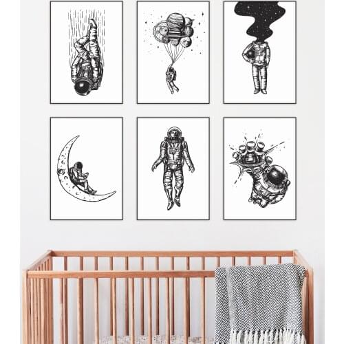 Space Astronaut Planet Moon Star Poster Nursery Wall Art Canvas Painting Posters And Prints Wall Pictures Baby Kids Room Decor