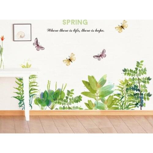 DIY Butterfly Flower Grass Garden Wall Sticker Living Room Kitchen Home Decor Border Decals PVC Baseboard Sticker art Mural