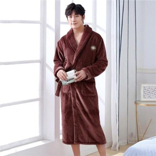Coral Fleece Kimono Bathrobe Gown Full Sleeve Nightgown Home Clothing With Belt Intimate Lingerie V-Neck Sleepwear For Men
