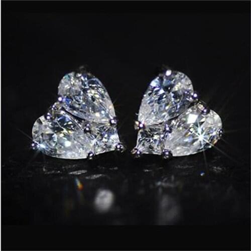 Huitan New Trendy Heart Stud Earrings for Bridal Wedding Engagement Silver Color Aesthetic Earrings High Quality Womens Jewelry