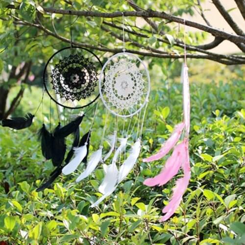 Indian Dream Catcher Hanging Decoration Handmade Feather Lace Black Dreamcatcher Bead Ornament Gift