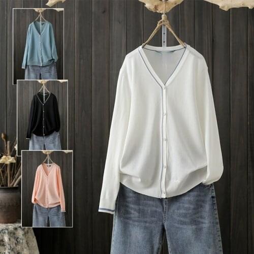 Oversized Loose Solid Knitted Women Cardigan 2021 V-Neck Long-Sleeved Casual All Match Female Outwear Tops