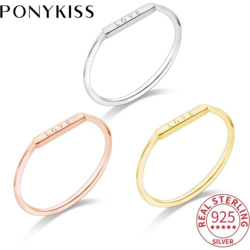 PONYKISS Romantic S925 Sterling Silver Sweet English index finger geometry Ring Women Party Fine Jewelry Accessory Minimlist