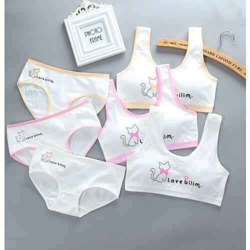 Soft Cotton Grils Bra Panties Set Children Underwear Training Bras Panties 8-14Years