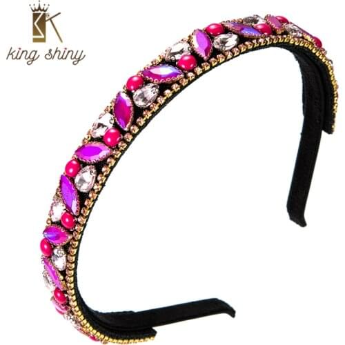 King Shiny Elegant Korean Colorful Crystal Headband Luxury Sparkly Rhinestone Beaded Hairband Bridal Wedding Jewelry Tiara Bezel