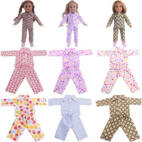 Doll Clothes Printed Pajama Set Suitable For Autumn For 18 Inch &43 Cm Doll &New Born Baby Generation Birthday Girls Toy Gifts