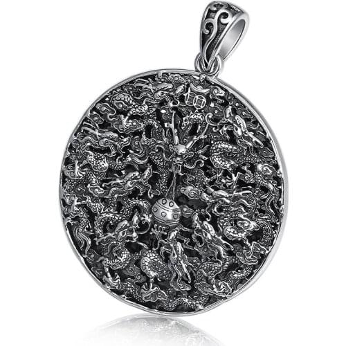 S990 sterling silver pendant retro creative pendant for men and women Thai silver craft classic domineering nine dragon Pendant