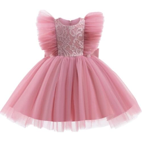 Summer Cute Backless Princess with Hollow Bow Gown Girls Dresses Kid Girl Party Dress Sleeveless O Neck Show Tutu Girls Clothes