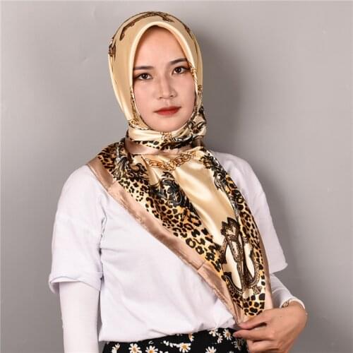 Fashion Hijab Scarf For Women Print Silk Satin Hair Scarfs Kerchief 90*90cm Square Neckerchief Headband Scarves For Ladies 2020