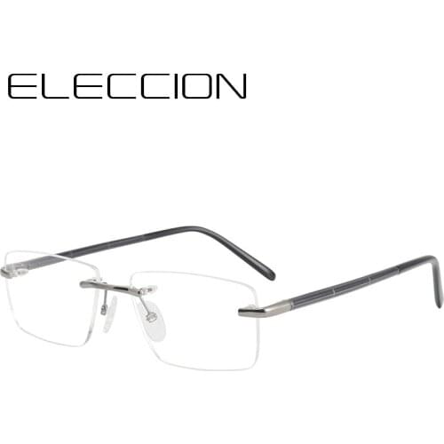 Mans Rimless Glasses Rectangle Frame Optical Prescription Eyewear Ultralight Pure Titanium Classic Frameless Eyeglasses for Men