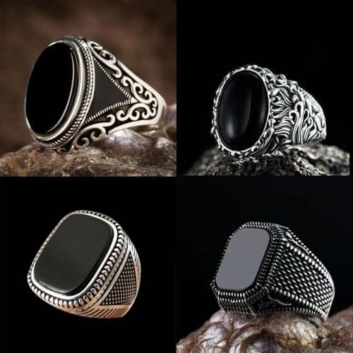 Trendy Retro Shaped Geometric Oval Black Glossy Mens Ring For Anniversary Party Wedding Male Rings Jewelry Accessories 6-14