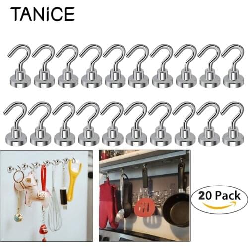 TANiCE 20Pcs D16 16mm N38 Neodymium Hold 5.5kg Strong Magnet Heavy Duty Magnetic Hook for Home Kitchen Workplace Magnetic Base