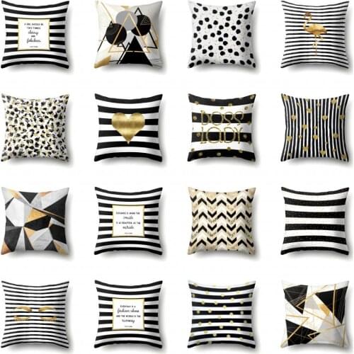 New Black Gold Striped Cushion Cover Geometric Pattern Pillow Case Home Decore Pillow Cover Car Waist Pillowslip Throw Pillows