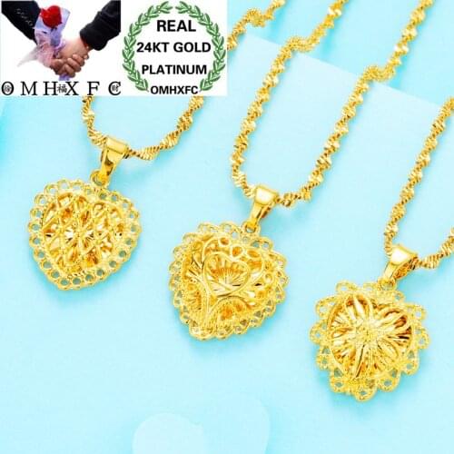 OMHXFC Wholesale European Fashion Woman Girl Party Birthday Wedding Gift Hollow Love Heart 24KT Real Gold Charm Pendant PN149