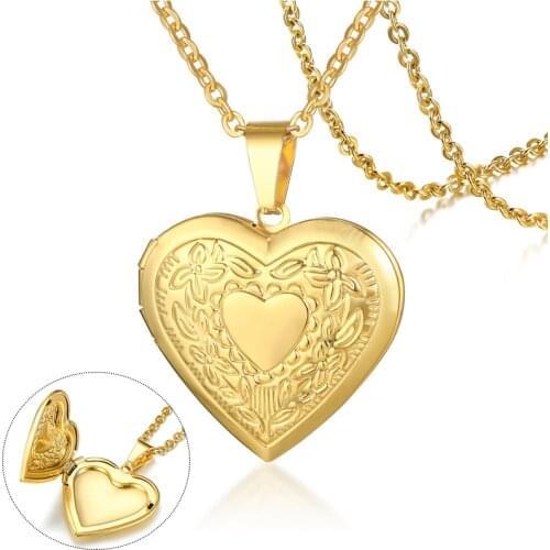 Stainless Steel Heart Locket Necklace for Women Girls, Can Be Opened Reliquary Pendant,with Photo Family BFF Collar Jewelry