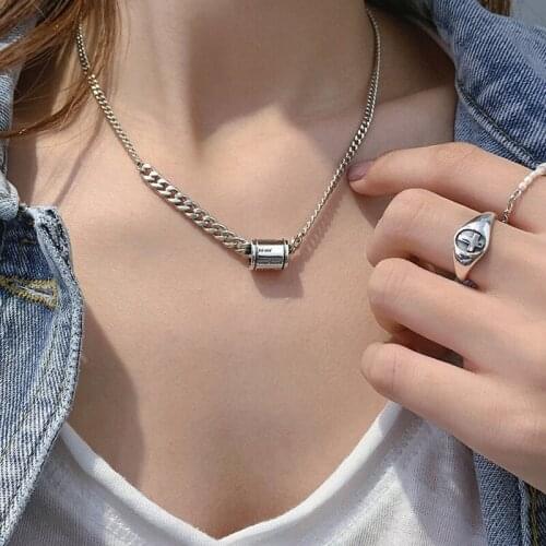Punk Silvery Necklace Cylindrical Letters Pendant Fashion Aesthetic Jewelry Charm Clavicle Chain Womens Unique Hip Hop Ornament
