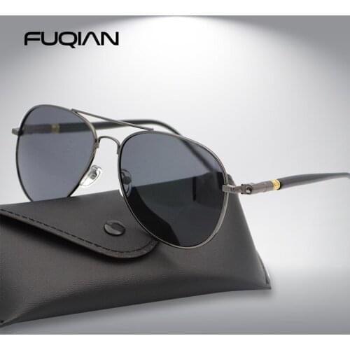 FUQIAN Fashion Pilot Men Polarized Sunglasses Oversized Metal Aviation Male Sun Glasses Classic Black Driving Shades UV400