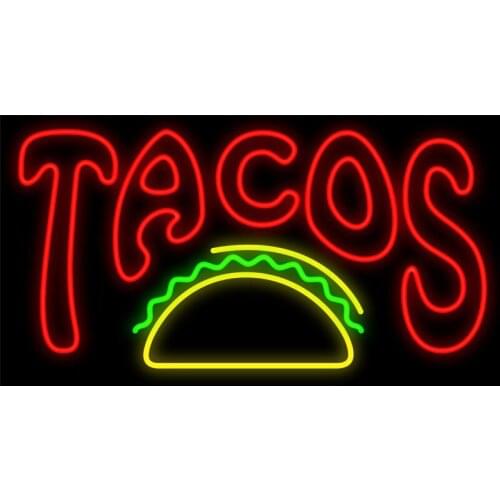 TACOS Mexican Food Restaurants Custom Handmade Real Glass Tube Bar Store Dishes Advertise Decoration Display Neon Signs 19"X12"