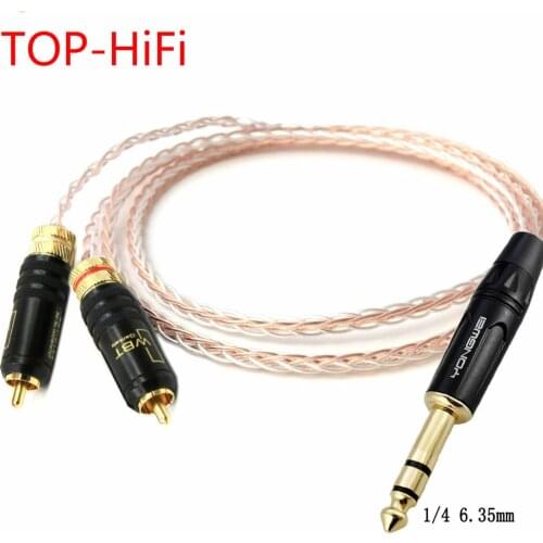 TOP-HiFi Free Shipping 1/4" 6.35mm Male to 2 RCA Male Audio Adapter Cable 7N OCC Copper Silver plated Audio Cable