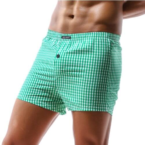 Panties With Hole Man Cotton Short Mens Gym Lot Male Underwear Plaid Loose Boxer Underpants For Gay Luxury Brand Fashion Green