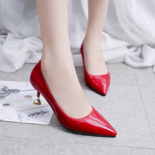 Big Size womens shoes 2020 concise flock high heels women pumps pointed toe classic red gray ladies wedding shoes office